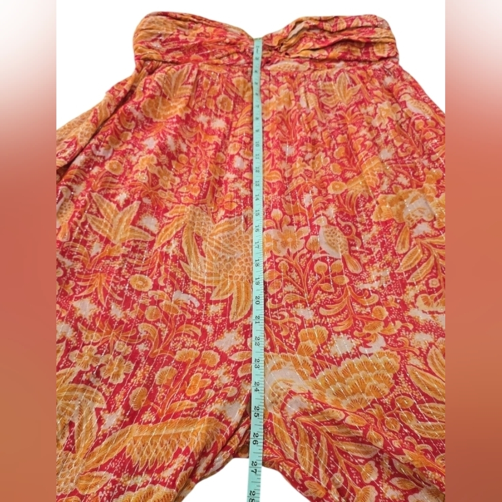 Anthropologie Harem Boho Strapless Orange & Red Jumpsuit. Size Medium - Picture 10 of 10